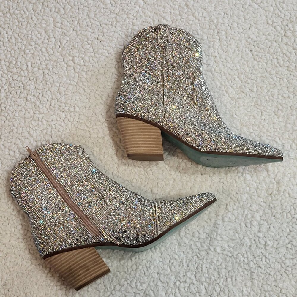 Work once -  Betsy Johnson "Diva" Sparkle Cowgirl ankle Boots  Womens size 11